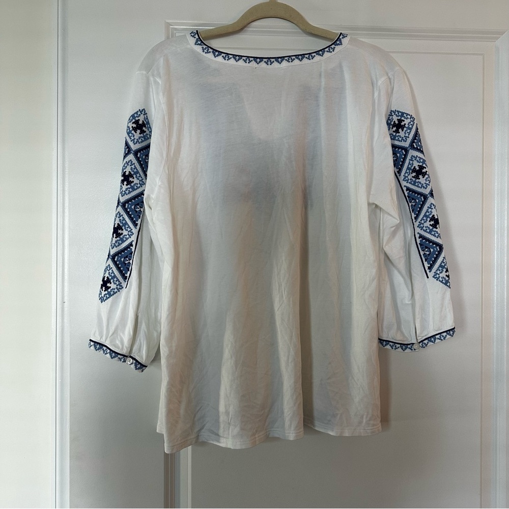 J. Jill White Embroidered Peasant Top Boho Tunic Tassel Detail Size L - Picture 8 of 12
